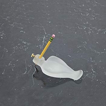 A plastic hand support shaped like a flat dove holds a pencil upright with a screw.